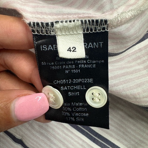 Isabel Marant Etoile Satchell Button Down Top 38 Striped Light Pink - Picture 6 of 12